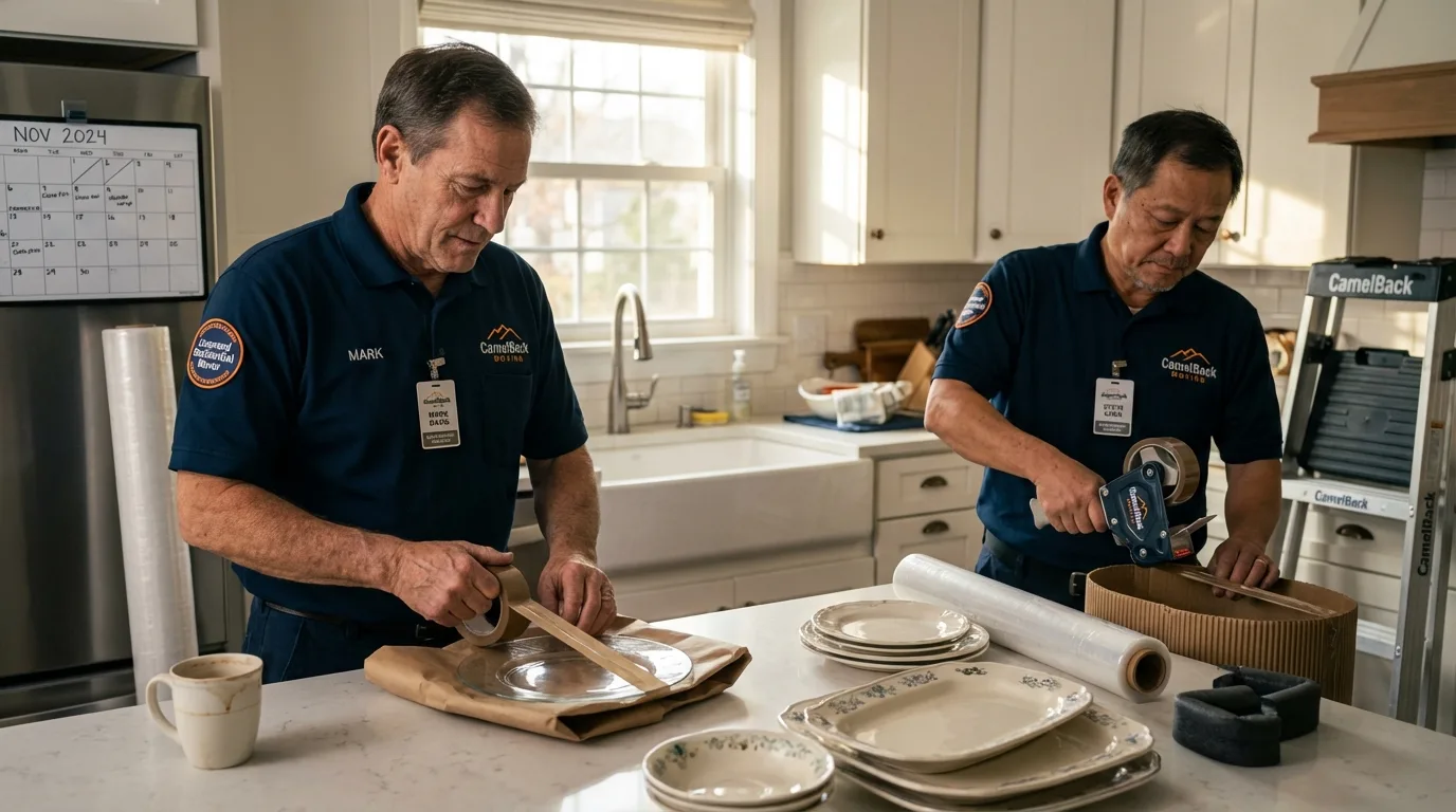 Professional crew packing kitchen dishware in Shinnston, WV